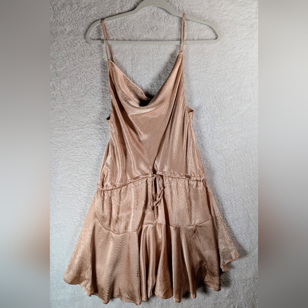 199-Polly Satin‎ Midi Dress in Shimmering Bronze
